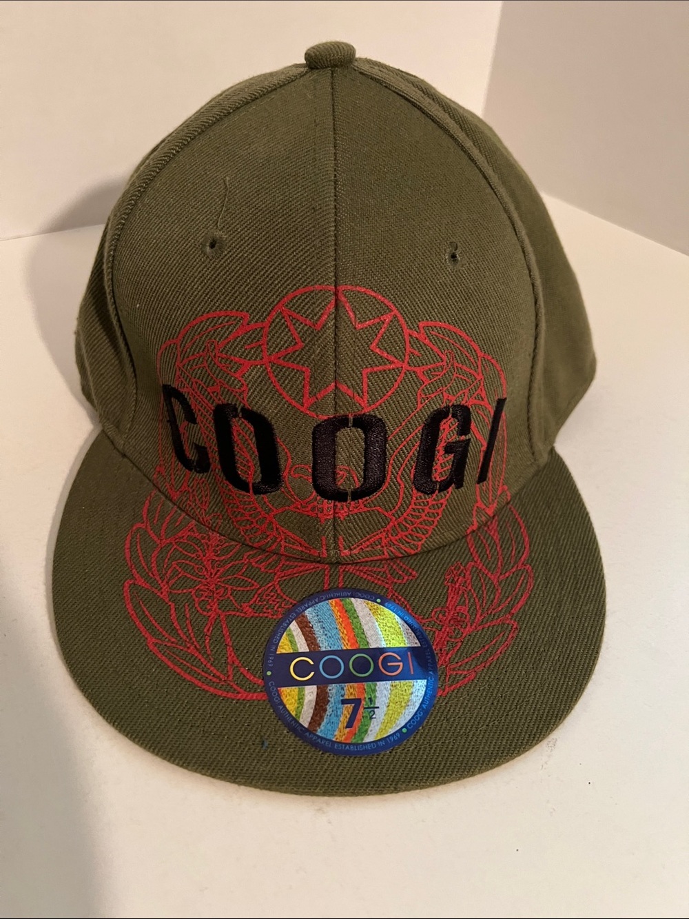 Coogi Olive Green Fitted Flat-Brim Cap — Size 7½
